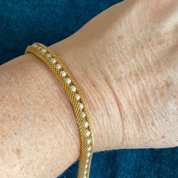 80s Vintage gold mesh and pearl bracelet - Picture 8 of 8